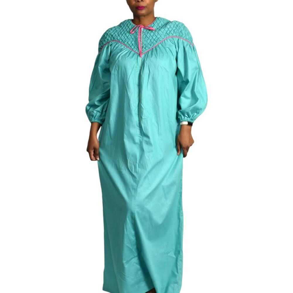 Vintage Robe House Coat Loungewear Green Gown Muumuu Lounge Dress Maxi Small
